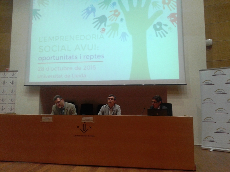 Inauguració a càrrec de Joan Estany, director de la Fundació UdL i Pere Enciso, professor del Departament d'Economia Aplicada
